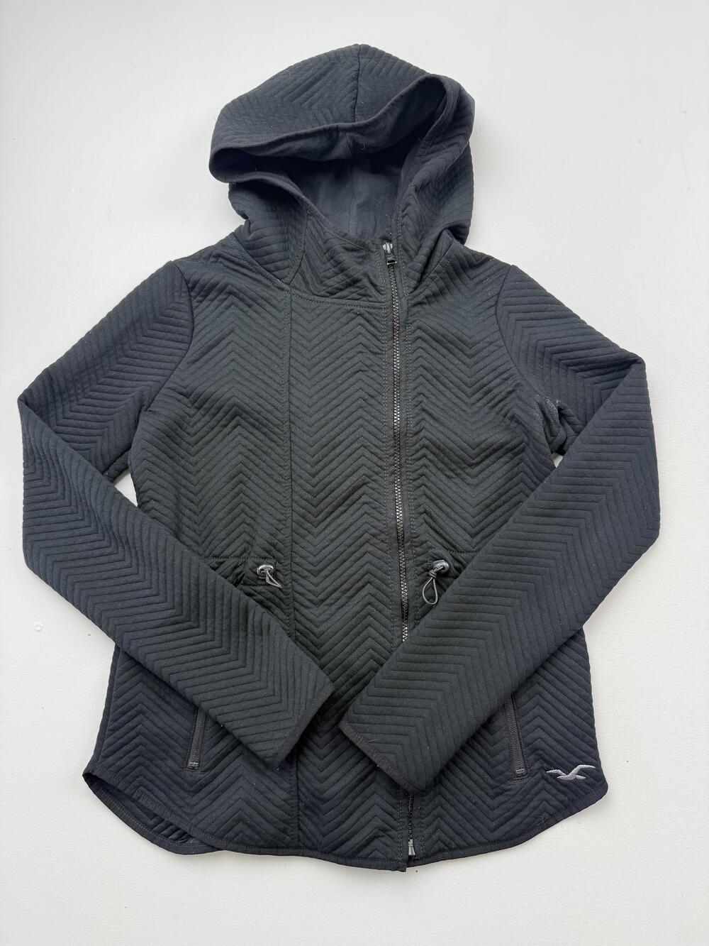 Hollister Jacket Womens Medium Gray Quilted Hooded Full Zip Pockets Chevron Y2K